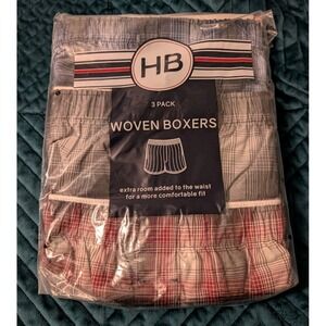 HB Harbor Bay Men's Size 3XL 3-Pack Woven Plaid Boxers DXL Big & Tall NWT